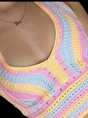 Hollister Pastel Crochet Halter Tank Top - Pink, Blue, Lavender, Peach
